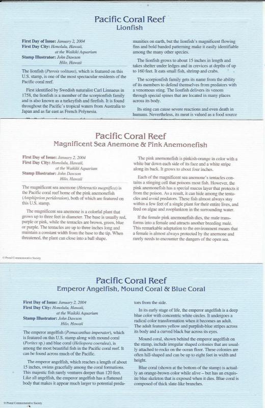 Pacific Coral Reef SET OF 10 22k GOLD FDCs Hawaii Fish Eels Shells + Text Cards!