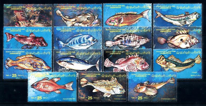 [66053] Libya 1983 Marine Life Fish 15 Values MLH