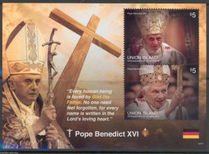 UNION ISLAND 2014  POPE BENEDICT XVI  SOUVENIR SHEET MINT NH