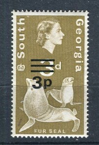 SOUTH GEORGIA; 1971 early QEII Fauna surcharged issue Mint hinged 3p. value