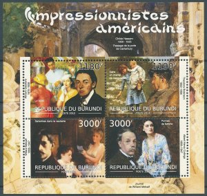 Burundi 2012 MNH Art Stamps American Impressionists Paintings Metcalf 4v M/S