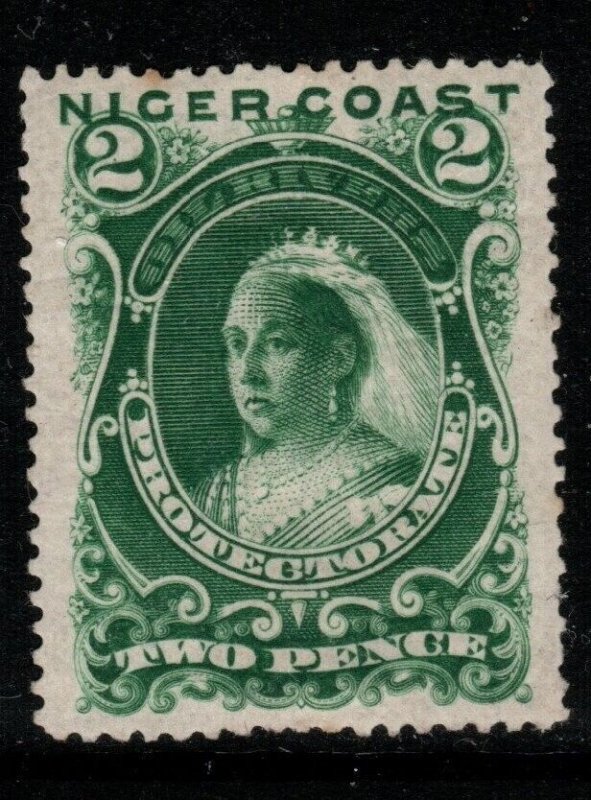 NIGER COAST SG47 1894 2d GREEN p14½-15 TONED PERF MTD MINT