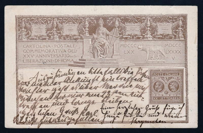 ITALY POSTAL CARD LIBERATION OF ROME 10 CENTESIMI VENICE TO BERLIN - 1896