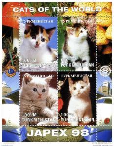 Turkmenistan 1998 CATS OF THE WORLD Lions Rotary Emblem s/s Perforated Mint (NH)