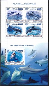 Maldive Islands 2013 Marine Life Dolphins Sheet + S/S MNH