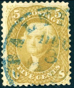 1861 5¢ OLIVE YELLOW #67b  BALTIMORE TOWN POSTMARK FINE APPEAR. CAT $4750 CERT