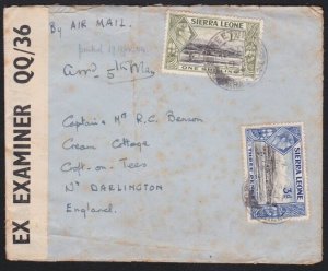 SIERRA LEONE 1944 cover to UK - censor tape QQ/36..........................B2429