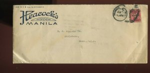 Philippines HEACOCK'S MANILA PRECANCEL STAMP TIED TO 1927 COMPANY CORNER COVER