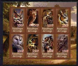 CONGO B. - 2012 - Owls - Perf 8v Sheet - MNH - Private Issue