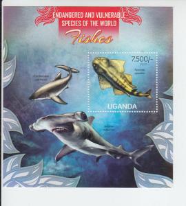 2013 Uganda Endangered Sharks SS (Scott 2036) MNH