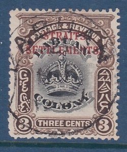 MALAYA STRAITS 1906 3c opt on Labuan used in LABUAN SG143..................a4541