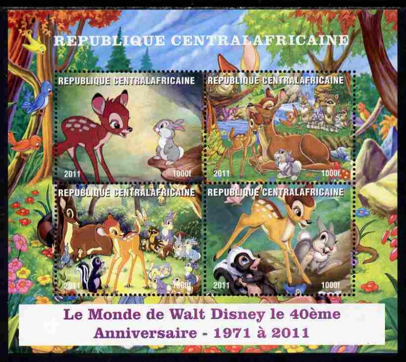 Central African Republic 2011 DISNEY Bambi Sheet (4) Perforated Mint (NH)