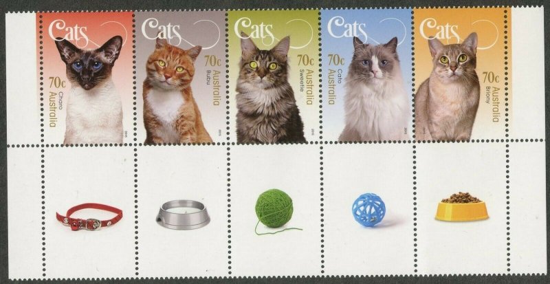 AUSTRALIA Sc#4288-4292 2015 Cats Strip of 5 Complete Set VF OG Mint NH