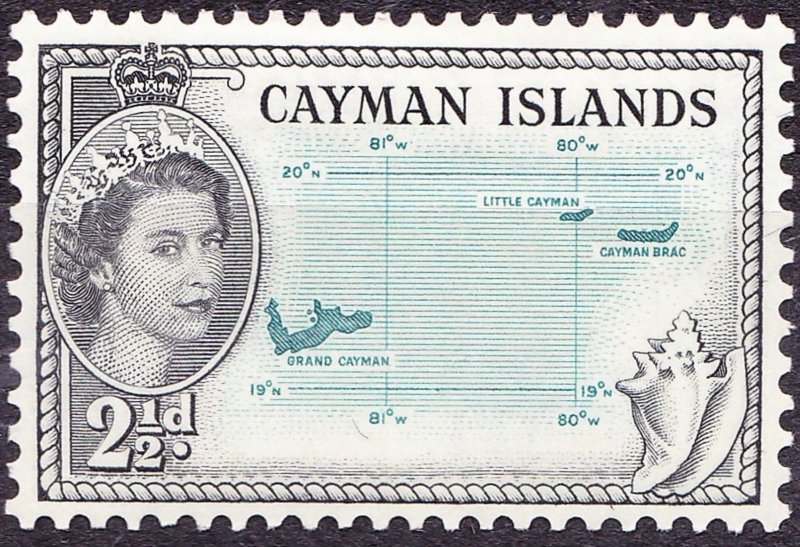 CAYMAN ISLANDS 1954 2.5d Turquoise-Blue & Black SG153 MH