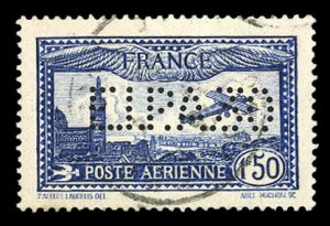 France, Air Post #C6b (YT 6c) Cat€450, 1930 1.50fr dull blue, perforated E...