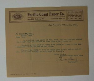 Aetna Life Insurance Co San Fran CA 1904 Pacific Coast Paper Co Letterhead