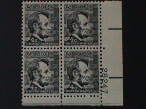 ​UNITED STATES-1965-SC#1242- LINCOLN-MNH-IMPRINT PLATE BLOCK-59-YEARS OLD VF