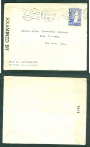 Iceland. 1942 Cover, Censor USA. Commercial: Atlas .Sc# 207 Geysir. N.Y. USA