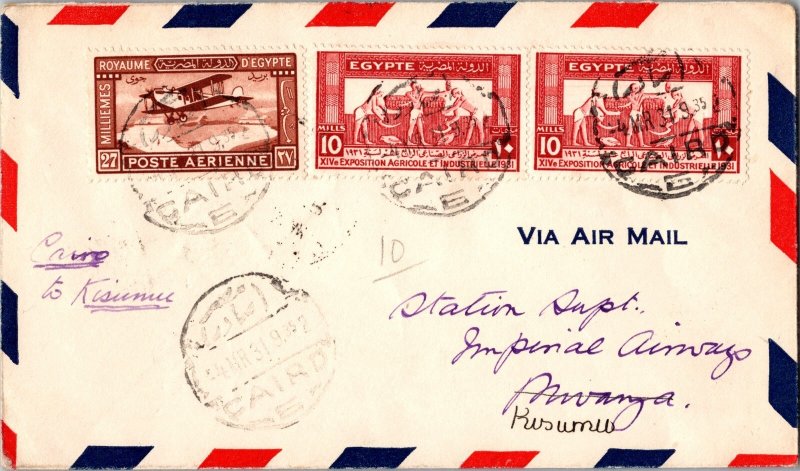 1931 Cairo Egypt Airmail Cover to To Kisumu Kenya