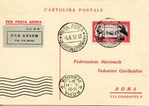 Air Mail Garibaldi 2.25 Lire aeroespresso on commemorative postcard