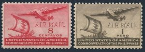 Philippines C59,C62,MNH.Michel 440,443. Air Post 1941.Moro Vinta & Clipper.