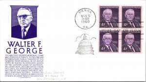 FDC 1960 SC #1170 Purple Anderson Cachet - Vienna, GA - Block Of 4 - J5182