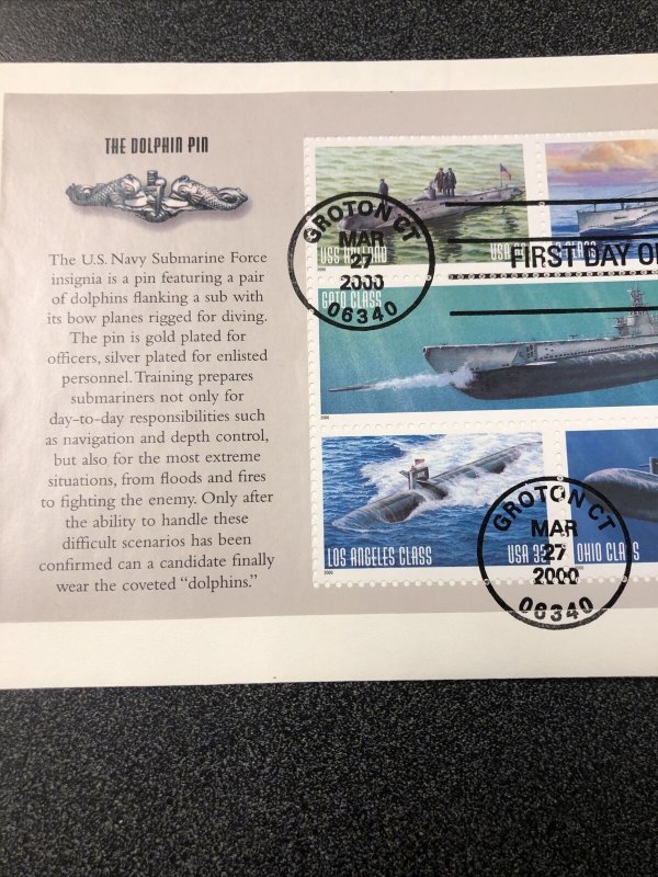 US FDC #3373-3377 SET OF 5 US Navy Submarines Souvenirs Sheet - 2000 Groton, CT