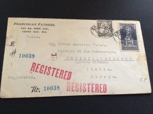 United States Green Bay 1926 to Italy registered stamps postal Cover Ref 62305