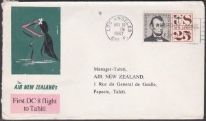 USA 1967 Air New Zealand first flight cover Los Angeles to Tahiti..........A1649