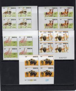 Senegal 1986 Sc#691/695 Giraffes/Buffaloes/Ostriches Block of 4 Imperforated MNH