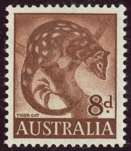 Australia #321 Tiger Cat 8p Postage Stamp Felines Cats Topical 1960 Mint NH VF