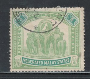 Malaya 1926 Elephants and Howdah $1 Scott # 73 Used