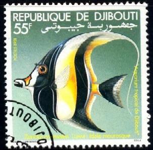 Tropical Fish, Moorish Idol, Djibouti stamp SC#522 used