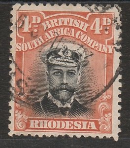 RHODESIA 1913 KGV ADMIRAL 4D DIE I PERF 14 USED