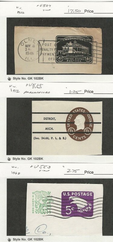 United States Postage Stamp, #U527, U535, U553 Used, 1932-68, JFZ