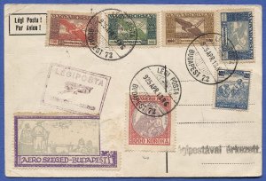 1925 Hungary First Flight card, BUDAPEST to SZEGED, Airmail set of four C6-C9