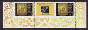 New Caledonia-Sc#830-unused NH pair-1st postage stamp annive