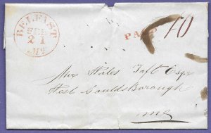 BELFAST, ME., 1844  STAMPLESS FOLDED LETTER, U.S. POSTAL HISTORY COVER.