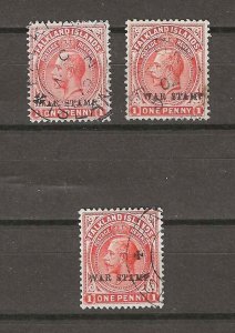 FALKLAND ISLANDS  1918/20 SG 71, 71b, 71c USED