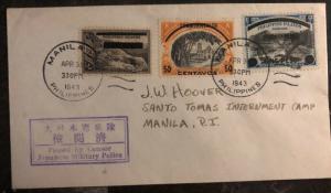 1943 Manila Philippines Japan Occupation First Day Censored Cover #N2 6 7 Domest