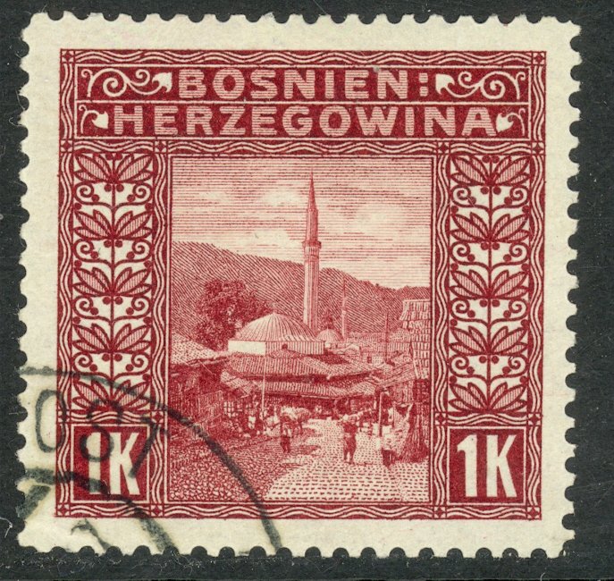 BOSNIA AND HERZEGOVINA 1906 1K Mosque P. 12 1/2 Sc 43 VFU