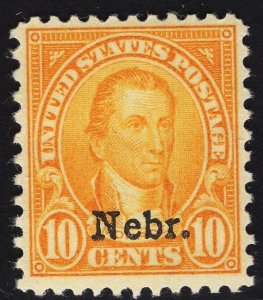 US #679 10c Orange Yellow Monroe Nebraska Overprint MINT NH   SCV $180.00