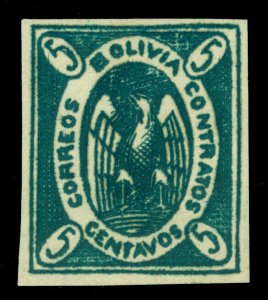 BOLIVIA 1867 CONDOR 5c green Scott 2b mint MH F/VF *OG