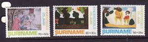 Suriname-Sc#B368-70-unused NH semi-postal set-Children's Drawings-1988-