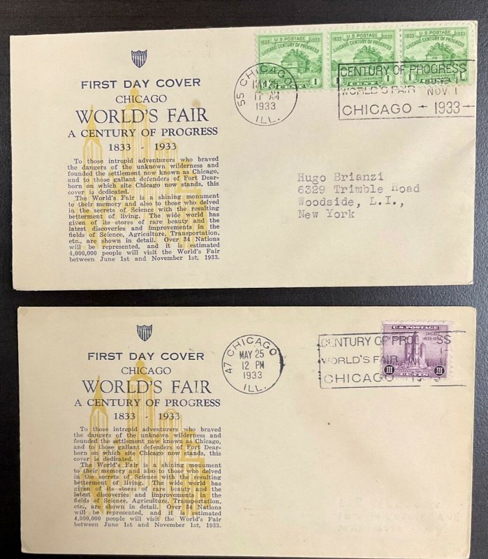 728-729 John Gill Cachets 1933 Century of Progress FDC   P-51