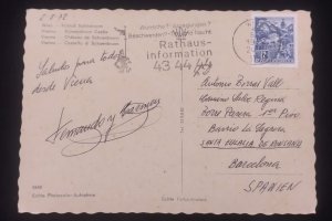 D)1968, AUSTRIA, POSTCARD SENT TO SPAIN, WITH STAMP MONUMENT, WYVERN