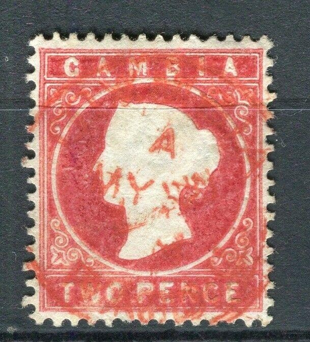 GAMBIA; 1880-81 early classic QV Crown CC issue used 2d. DOUBLE IMPRESSION, 