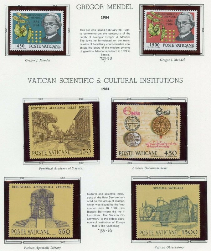 VATICAN CITY 1984 COMPLETE YEAR SET STAMPS MINT NH & BOOKLET ON WHITE ACE  PAGES