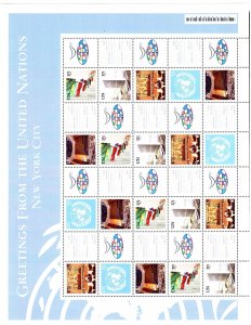 UNN SC #857a MNH SHT/20 + 20 LBLS 2003 Greetings from the U... N... CV $260.00