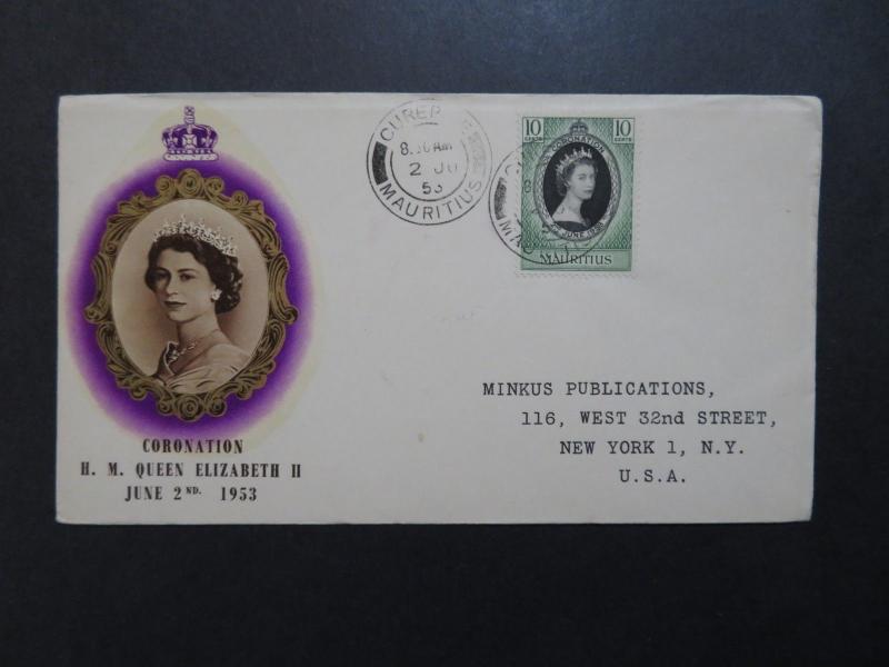 Mauritius 1953 QEII Coronation Cover to USA / Light Edge Creasing - Z8388